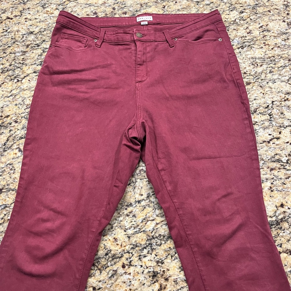 Ava & Viv Womens 18W Burgundy Skinny Jeans Maroon Stretch Twill‎ Pants